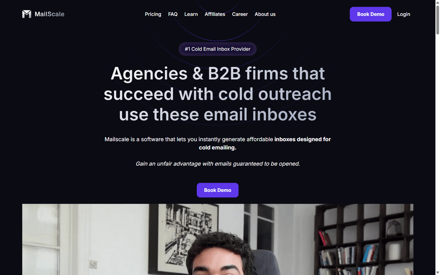 Mailscale homepage showing fast-provisioning cold email inbox setup and tier pricing